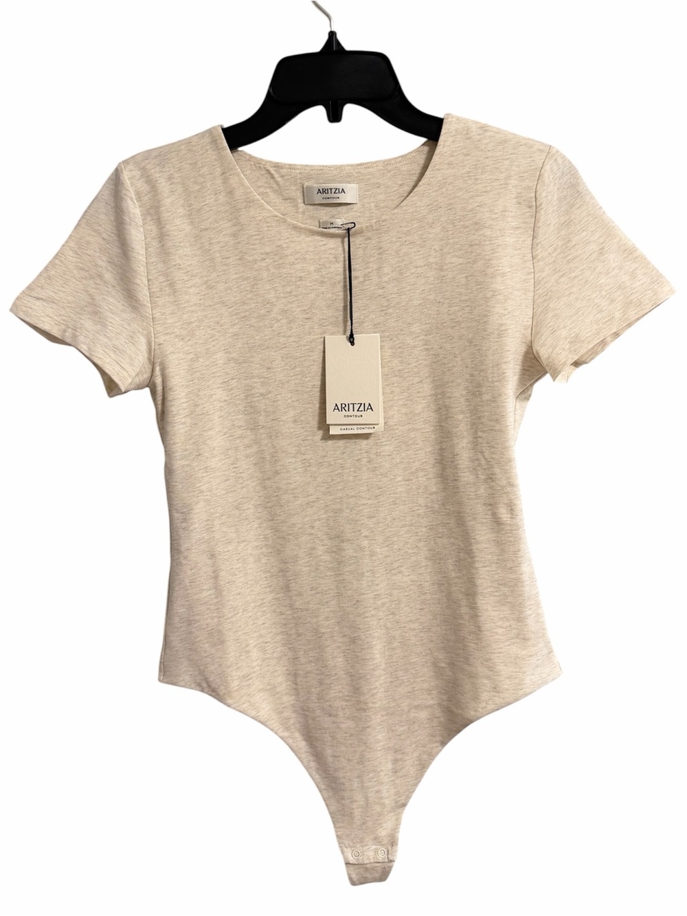 Aritzia Contour Crew Bodysuit Heather Light Oatmeal Short Sleeve NWT Medium